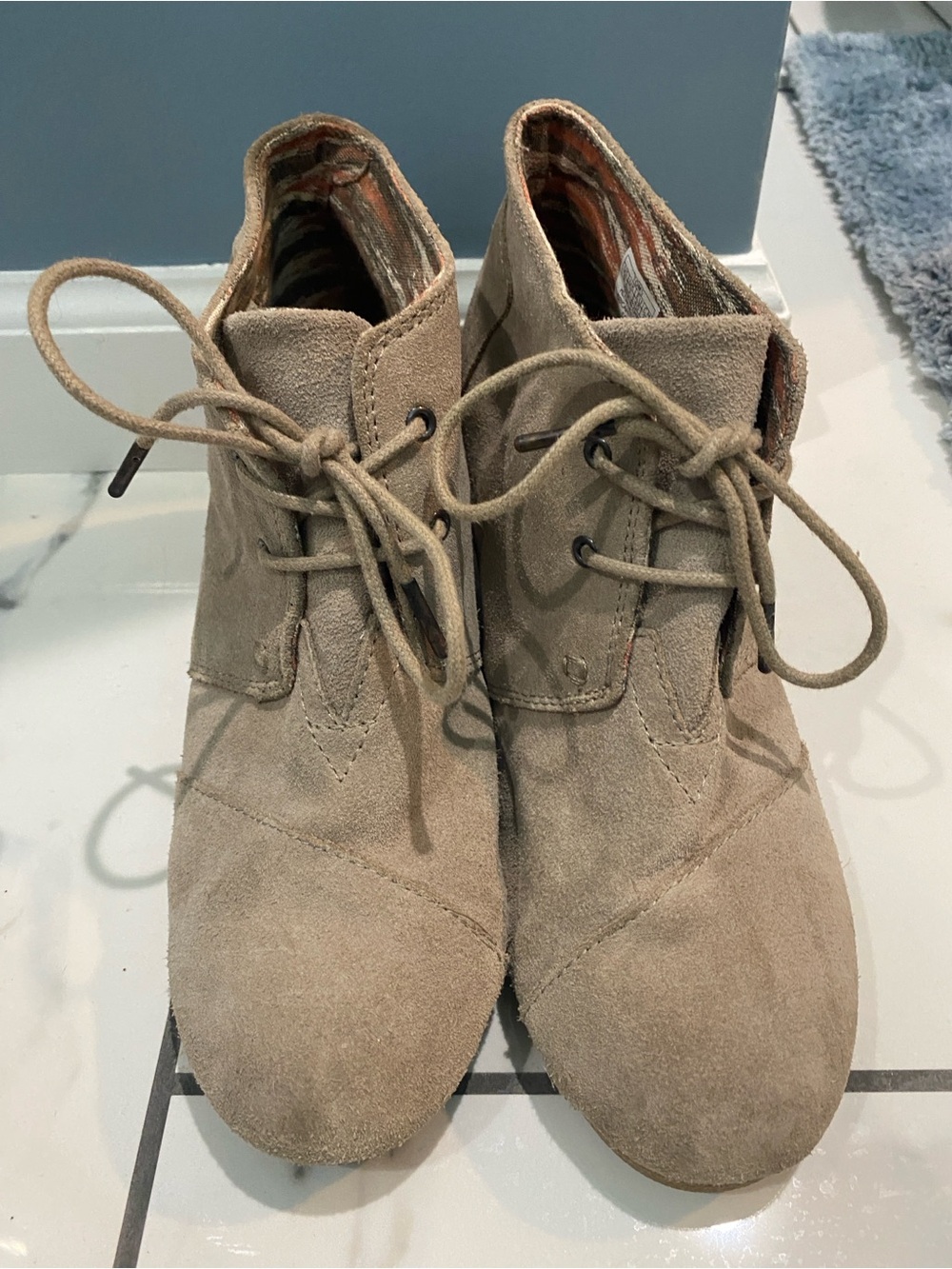Toms Women's Suede Lace-Up Ankle Booties in Taupe